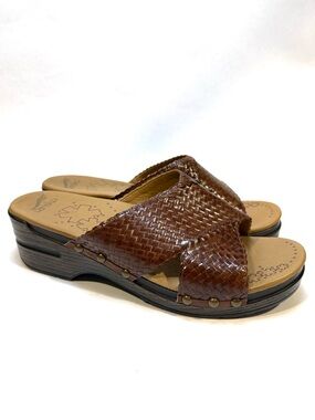 Dansko Mila Leather Basket Weave Crisscross Slide Sandal Clog Brown NWOB  EU41